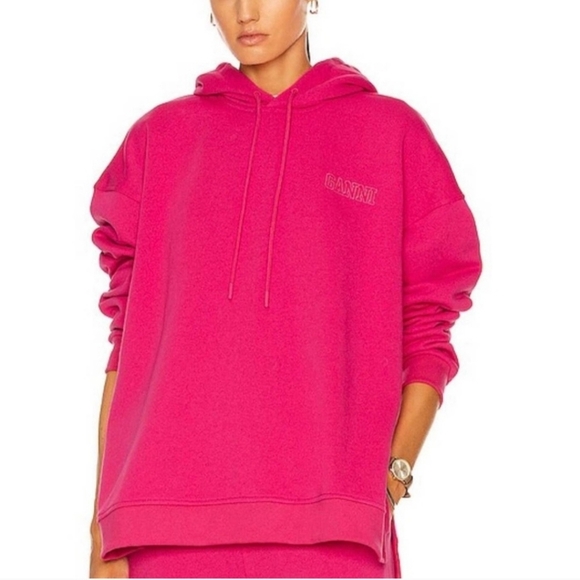 Ganni Software Isoli‎ Sweatshirt Womens XXS XS Shocking Pink Pullover Hoodie - Picture 1 of 10